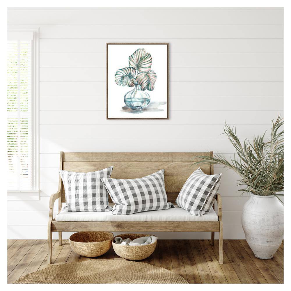 23"x28" Bronze Framed Canvas Print with Green Leaves