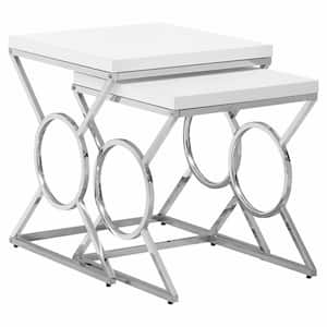 Glossy White Chrome Metal Nesting Table (2-Piece)