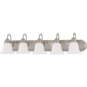5-Light Brushed Nickel Vanity Light with Frosted White Glass