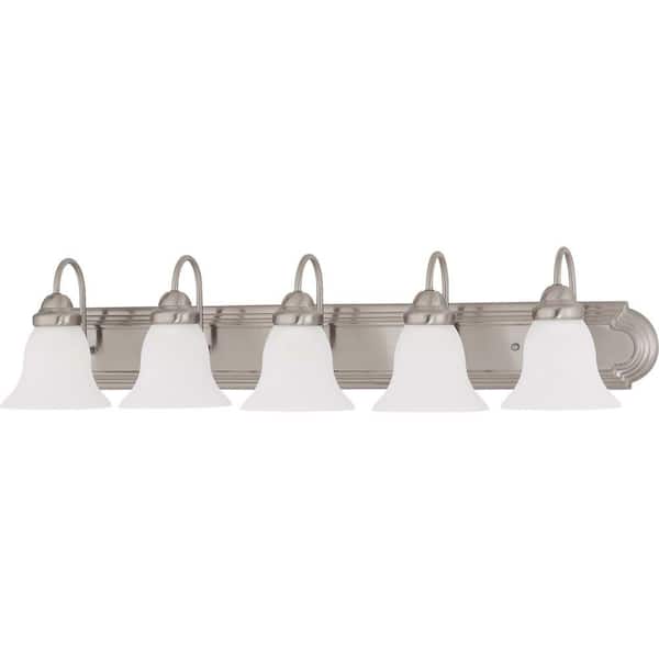 SATCO 5-Light Brushed Nickel Vanity Light with Frosted White Glass