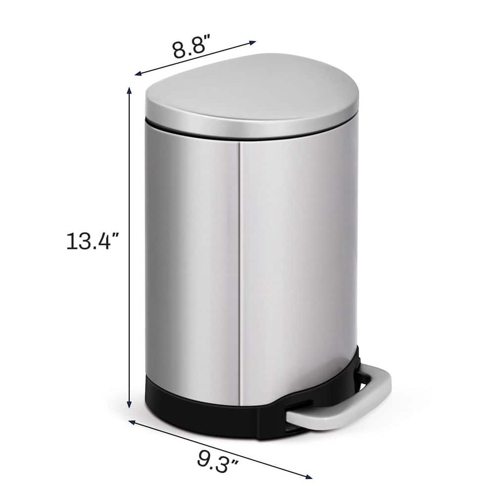 1.6 Gallon Brushed Stainless Steel Semi-Round Step-On Trash Can