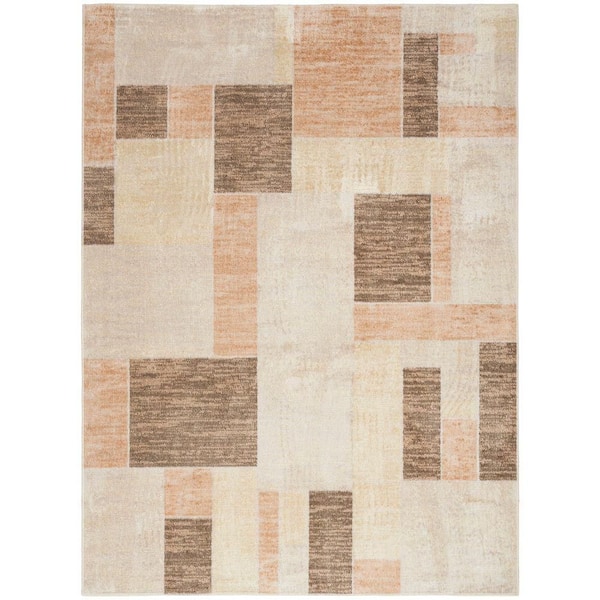 Nourison Astra Machine Washable Beige Multicolor 5 ft. x 7 ft. Geometric Contemporary Area Rug