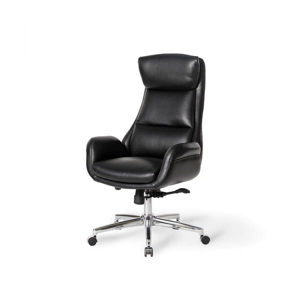 Ergonomic Executive High-Back Swivel Chair in Black Leatherette