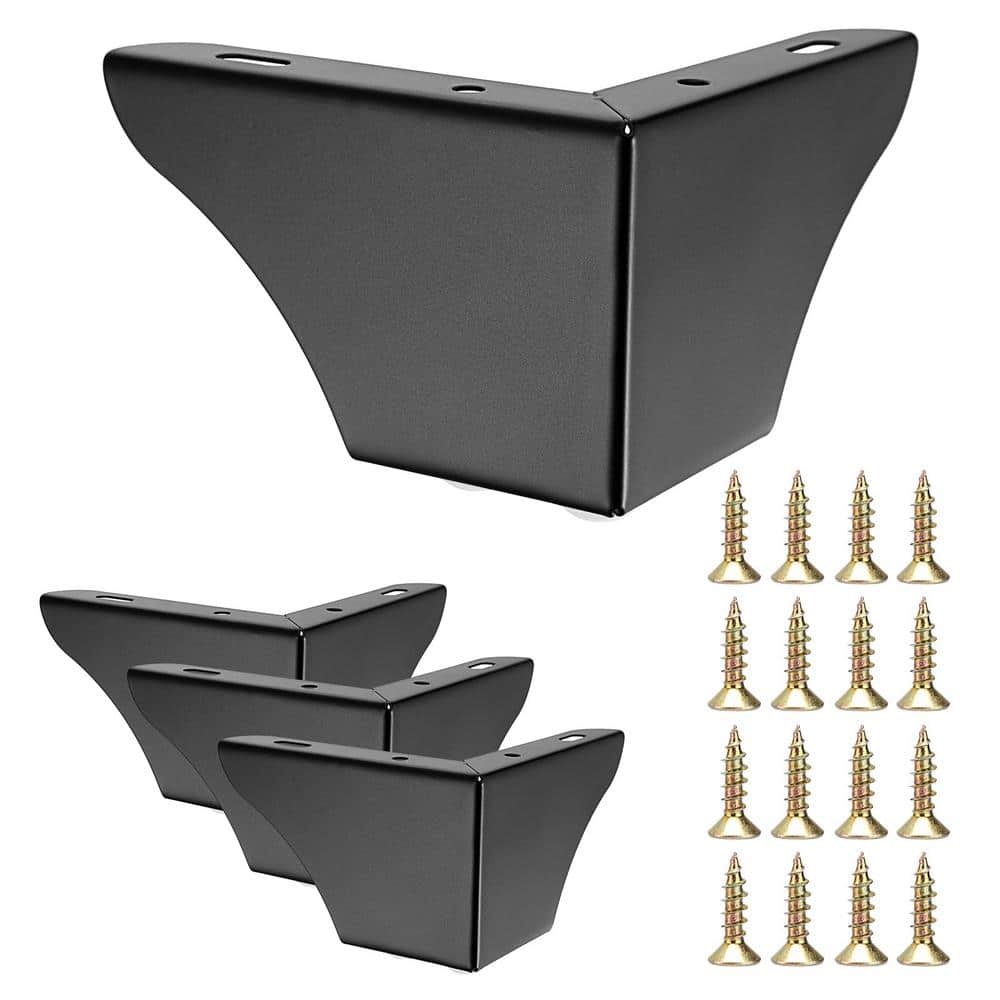 3 in. Black Metal Furniture Sofa Cabinet Legs with Mounting Screws (4-Pack)
