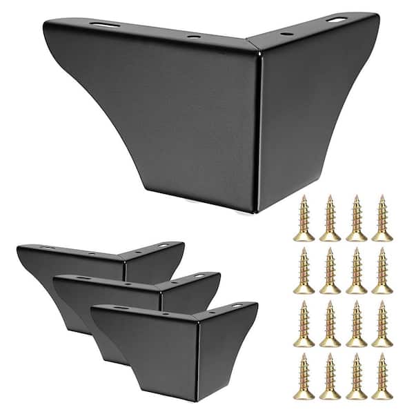 Angel Sar 3 in. Black Metal Furniture Sofa Cabinet Legs with Mounting Screws (4-Pack)