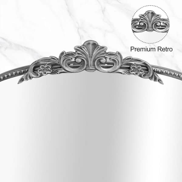 LuxHomez 24 in. W x 36 in. H Vintage Antique Silver Arched Ornate