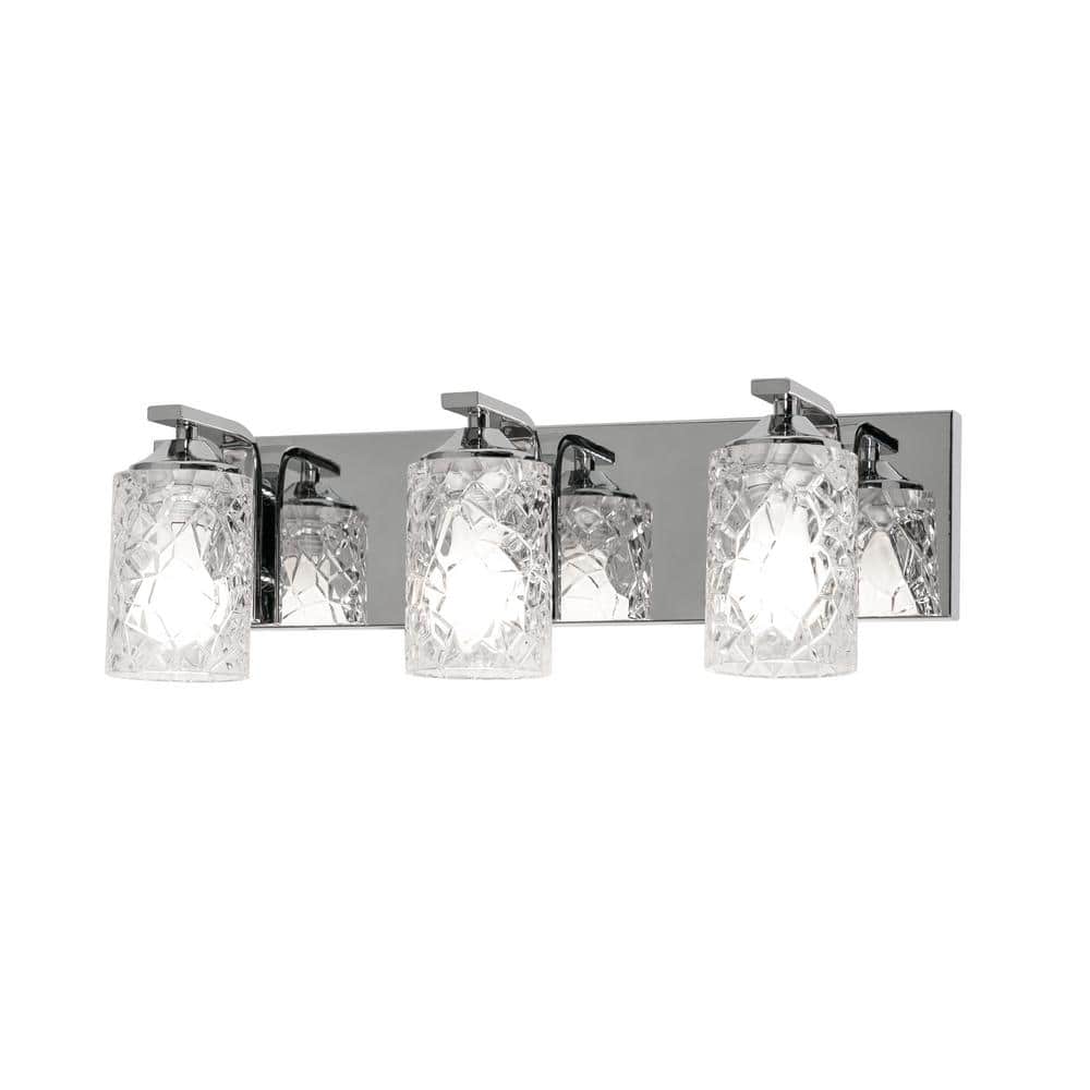 Polished Chrome 3-Light Vanity with Faceted Glass Shades