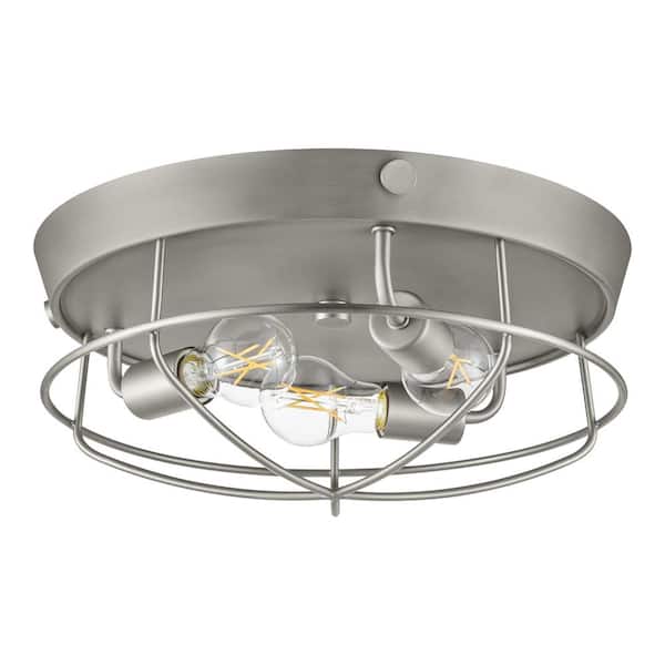 Hampton Bay Southbourne 15.75 in. 3-Light Antique Nickel Flush Mount with Open Steel Cage Shade
