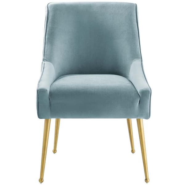 MODWAY Discern Light Blue Pleated Back Upholstered Performance Velvet Dining Chair