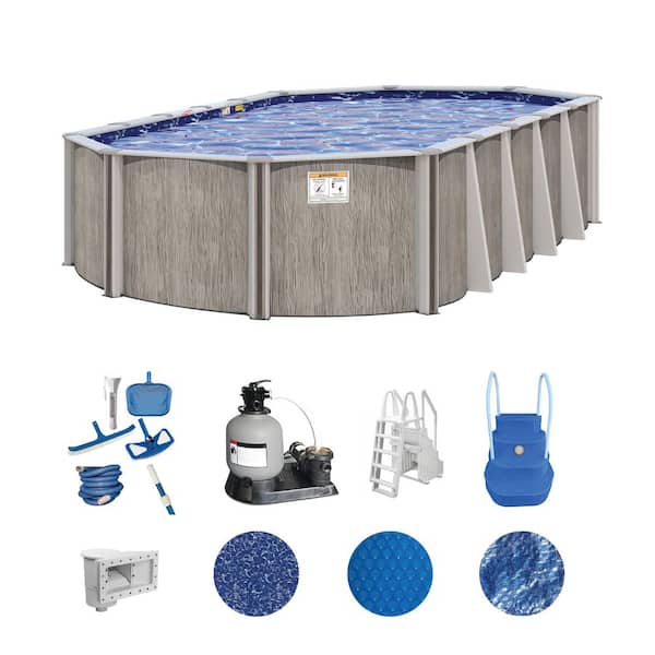 Aspen Wood 18 ft. x 34 ft. Oval 54 in. Deep Above Ground Deluxe Hard Sided Pool Package
