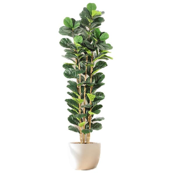 7FT Artificial Fiddle Leaf Fig Tree with White Pot, Artificial Plants 107 Fiddle Leaves Greenery Home Office Decor