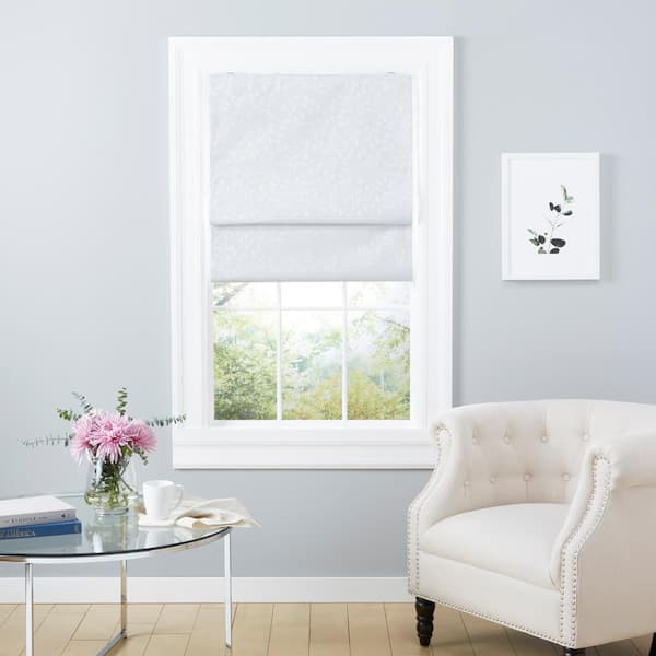 EXCLUSIVE HOME Bolan White Cordless Total Blackout Polyester Roman Shade 34 in. W x 64 in. L