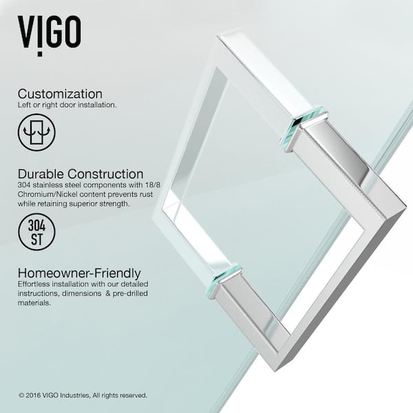 Ryland 58 to 60 in. W x 73 in. H Track Sliding Frameless Shower Door in Chrome with 3/8 in. (10mm) Clear Glass