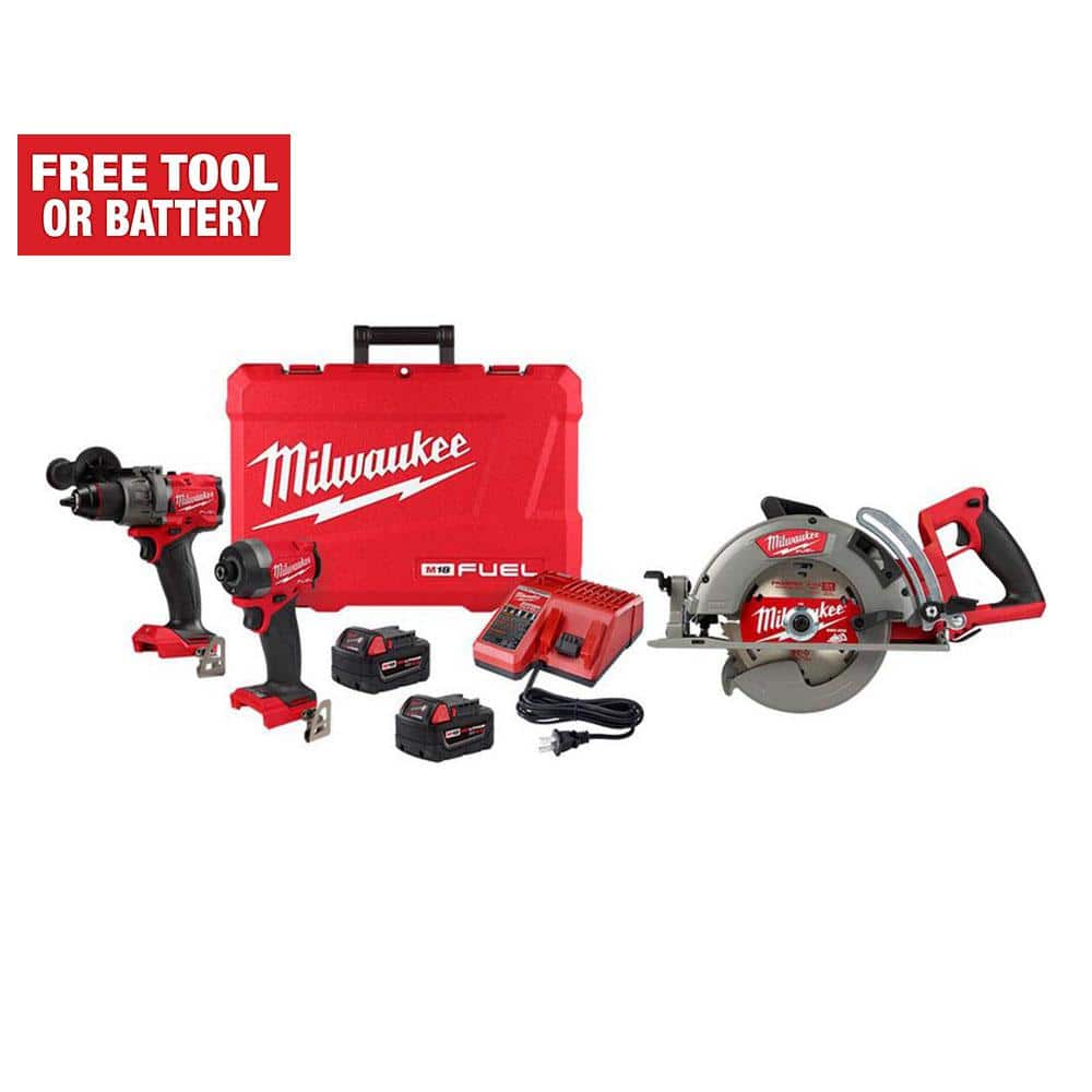 Milwaukee M18 FUEL 18-V Li-Ion Brushless Cordless Hammer Drill and Impact Driver Combo Kit (2-Tool) with 7-1/4 in. Circular Saw -  3697-22-2830