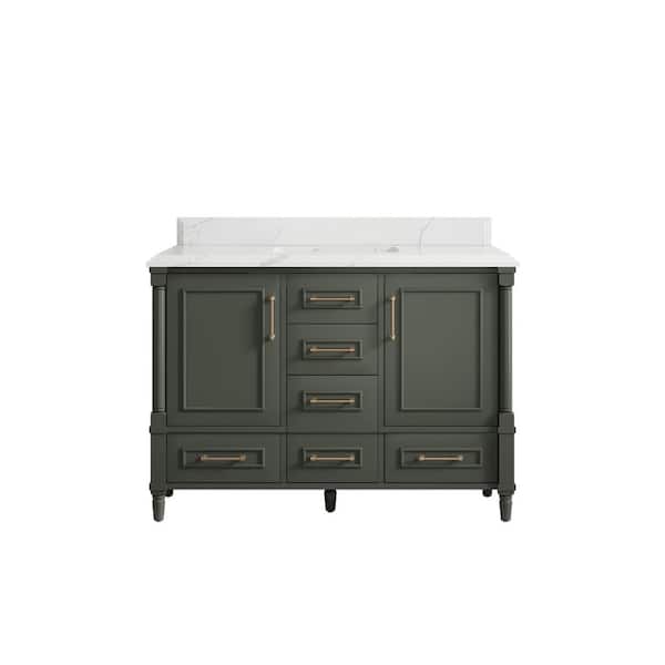 Willow Collections Hudson 48 in. W x 22 in. D x 36 in. H Bath Vanity in Pewter Green with Cove Edge Calacatta Quartz Top