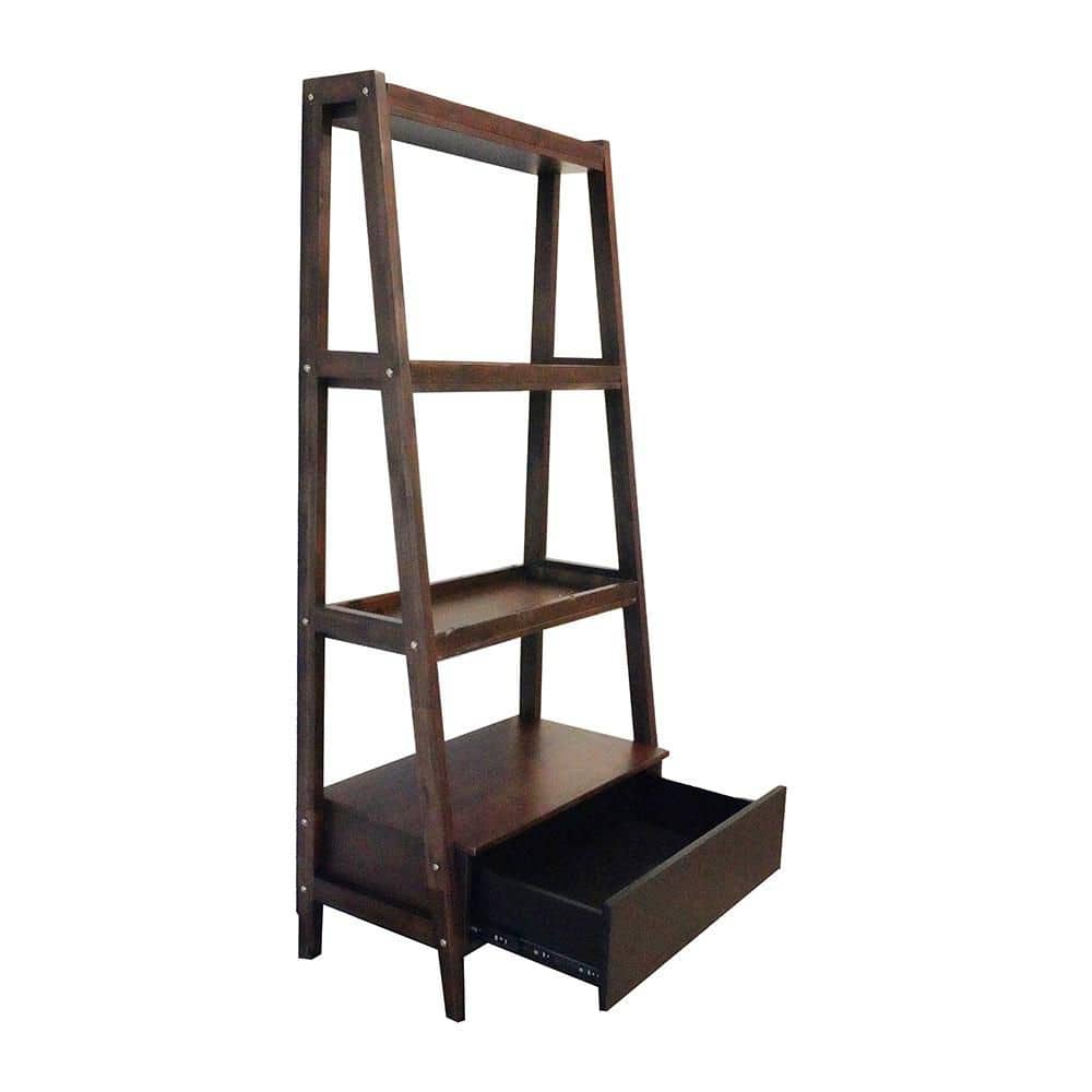 Ladder Shelf 31.9 in. W x 68 in. H x 16.9 in. D Solid Wood Trapezoid Shelf in Brown
