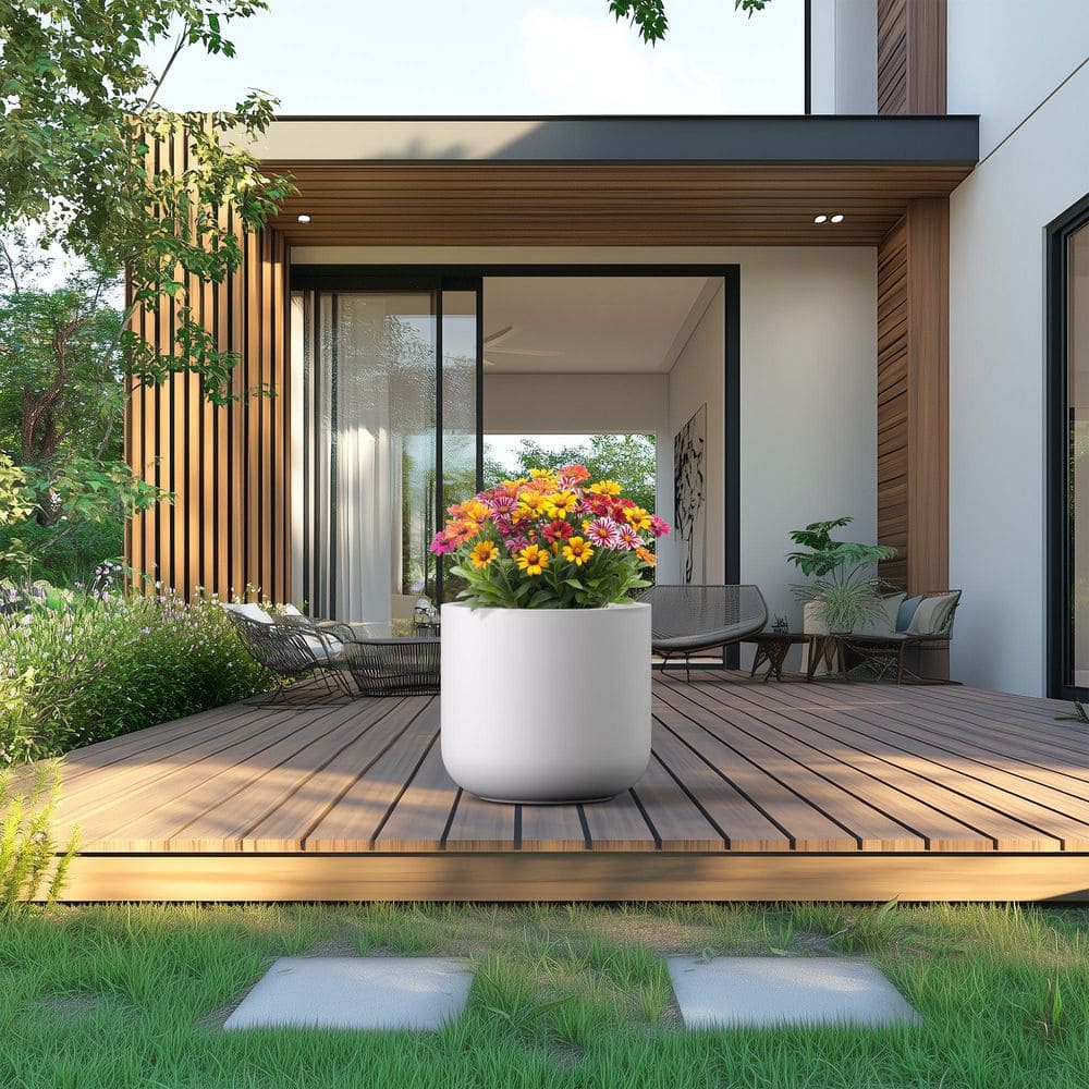 17.5 in. Large Crisp White(Enhanced Core) Concrete Round Planter / Pot with Drainage Holes price history on PriceWatchPro