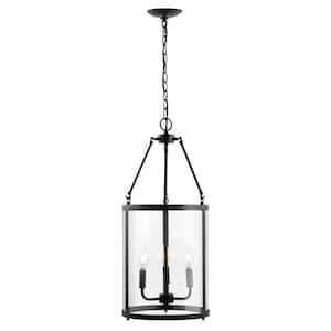 Kinsley 12 in. 3-Light Industrial Farmhouse Iron/Glass LED Pendant, Oil Rubbed Bronze/Clear