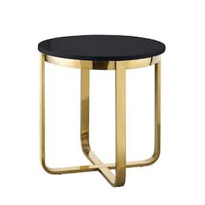 Lanna Black/Gold End Table High Gloss Lacquer Finish Top