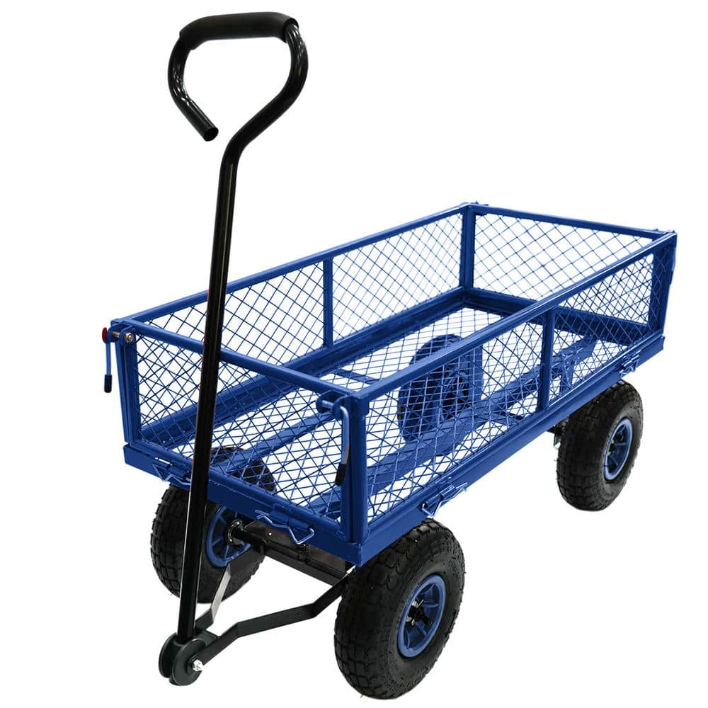 Blue Steel 3 cu. ft. 300 lbs. Capacity Garden Cart Removable Sides Outdoor 