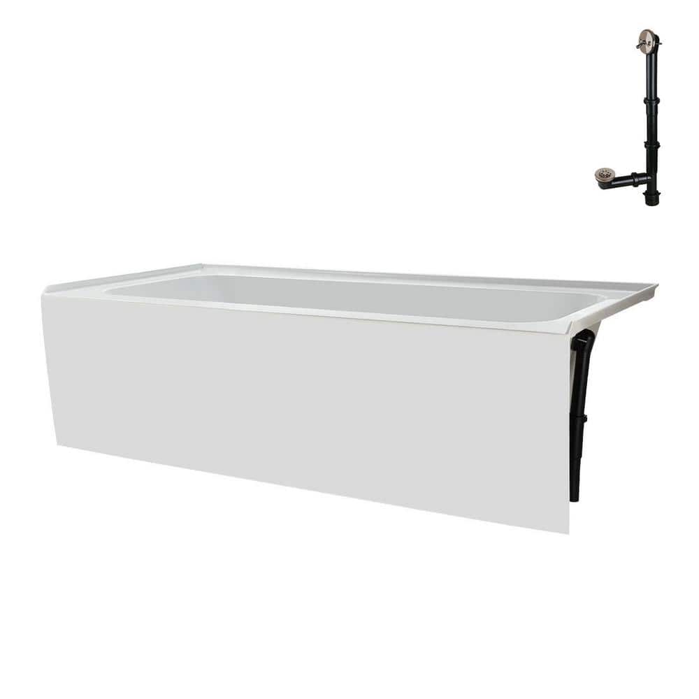 60-Inch Glossy White Acrylic Alcove Bathtub with Right-Hand Drain