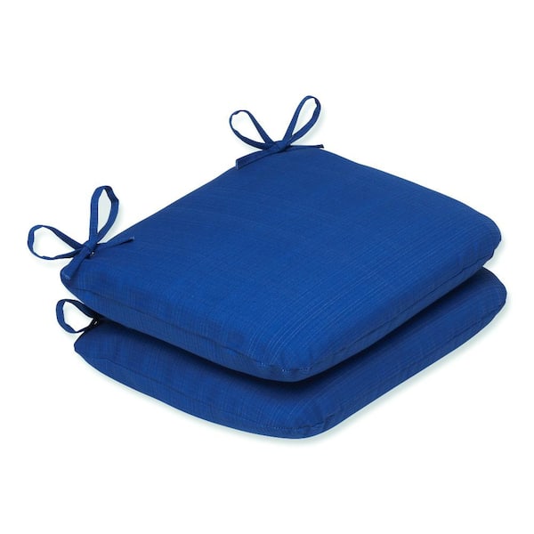 Pillow Perfect Solid 18.5 in. x 15.5 in. Outdoor Dining Chair Cushion in Blue (Set of 2)