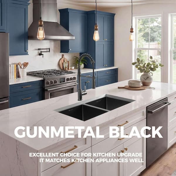 Glacier Bay 31 in. Undermount Double Bowl 18 Gauge Gunmetal Black