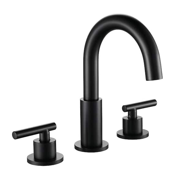 AIMADI 8 in. Widespread Double Handle Bathroom Faucet with Swivel Spout 3-Hole Brass Bathroom Sink Faucets in Matte Black