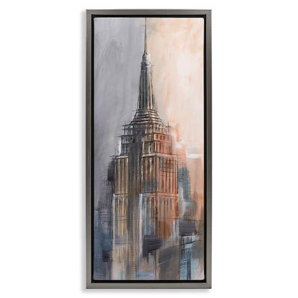 Sketched City Building by Ethan Harper Gray Floater Frame Architecture Graphic Art Print 31 in. x 15 in.