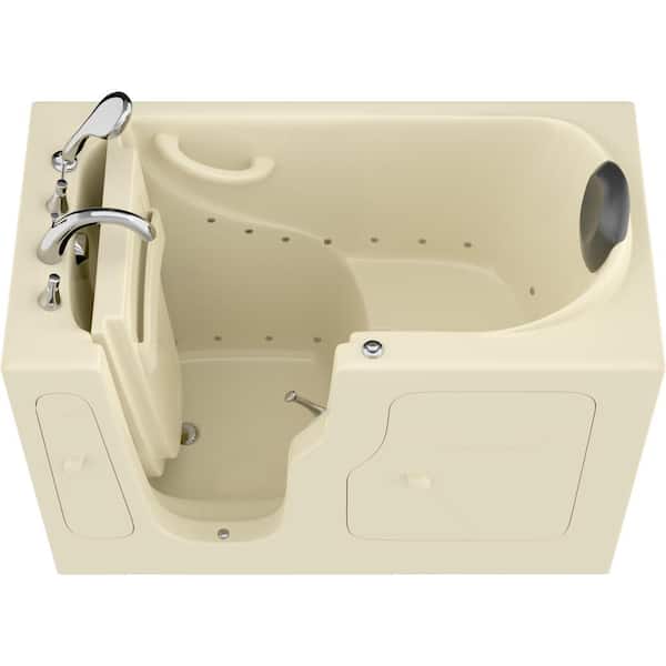 Universal Tubs Safe Premier Series 28 in. L x 53 in. W Left Side Drain Air Jetted Bathtub in Biscuit with Fast Filling Faucet Set