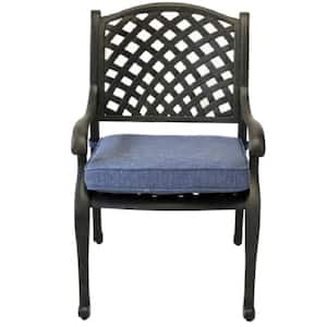 Patio Outdoor Aluminum Dining Chair with Navy Blue Cushion