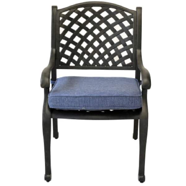 ITOPFOX Patio Outdoor Aluminum Dining Chair with Navy Blue Cushion