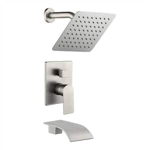 Single-Handle 1-Spray Tub and Shower Faucet with 8 in. Shower Head Tub Shower System in Brushed Nickel (Valve Included)
