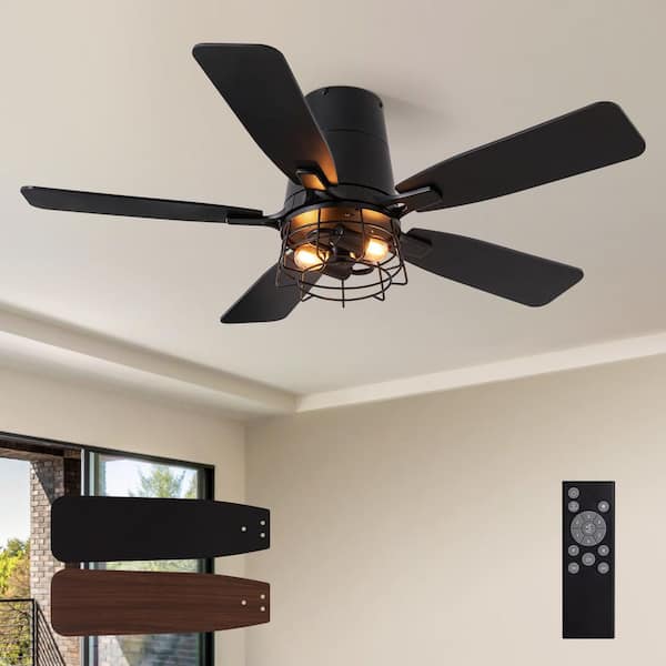 Modern 42 in. Indoor Black Low Profile Standard Ceiling Fan with No Bulb Included with Remote and Switch Included