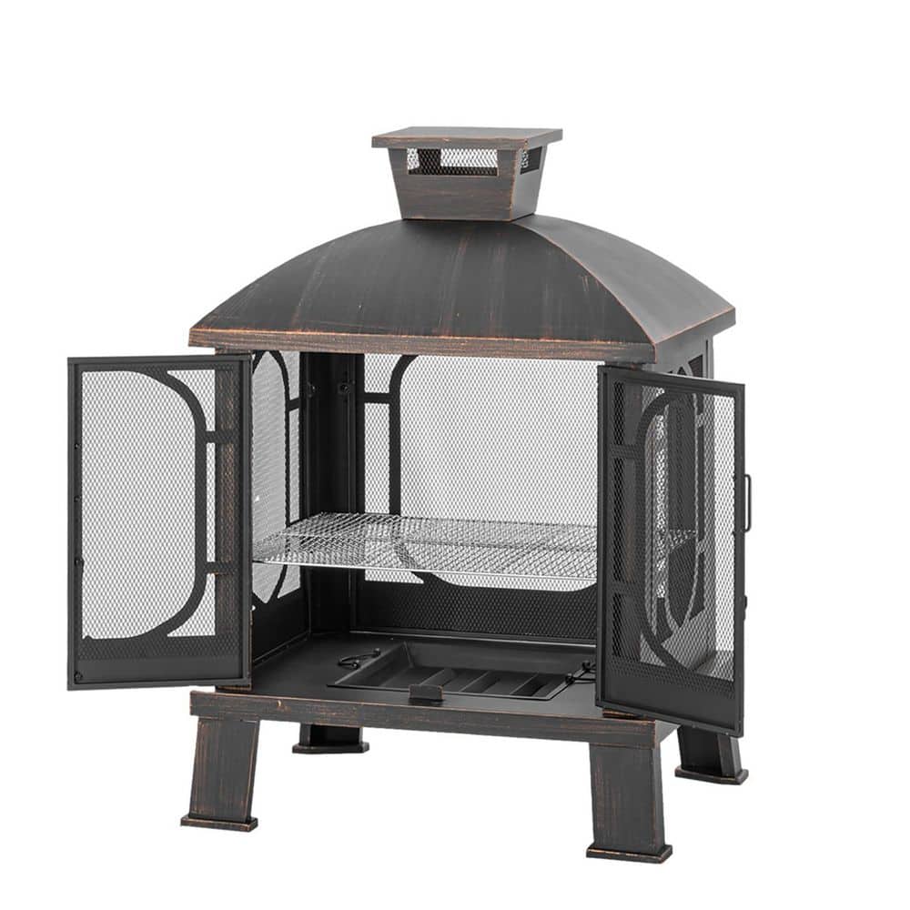44.3 in. Metal Chiminea Fire Pit with Grill, Outdoor Wood Burning Fire Pit, Square Chiminea with Spark Screen and Poker price history on PriceWatchPro