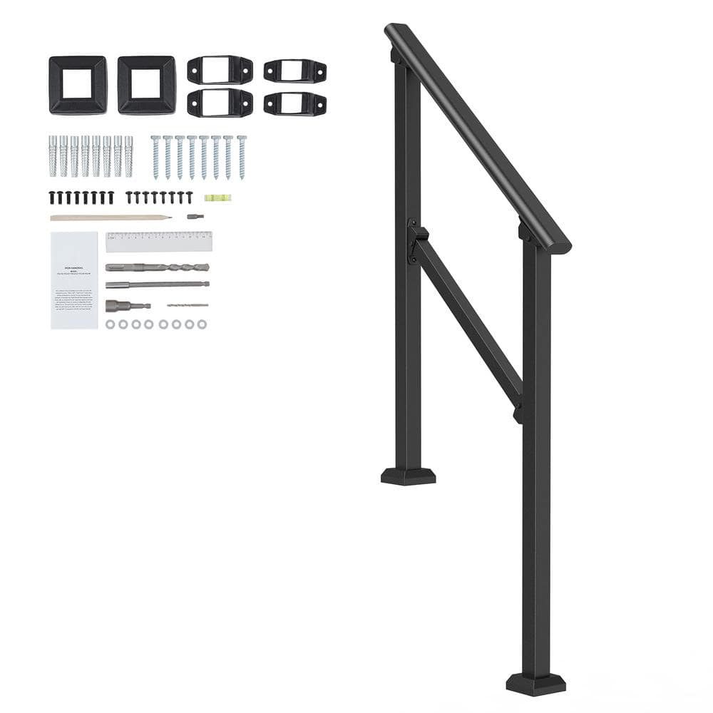 2-3 Step Handrails for Outdoor, 36.2 in. H x 3.3 in. W, Black, Steel, Stair Railing Kit. Square Tube for Concrete price history on PriceWatchPro