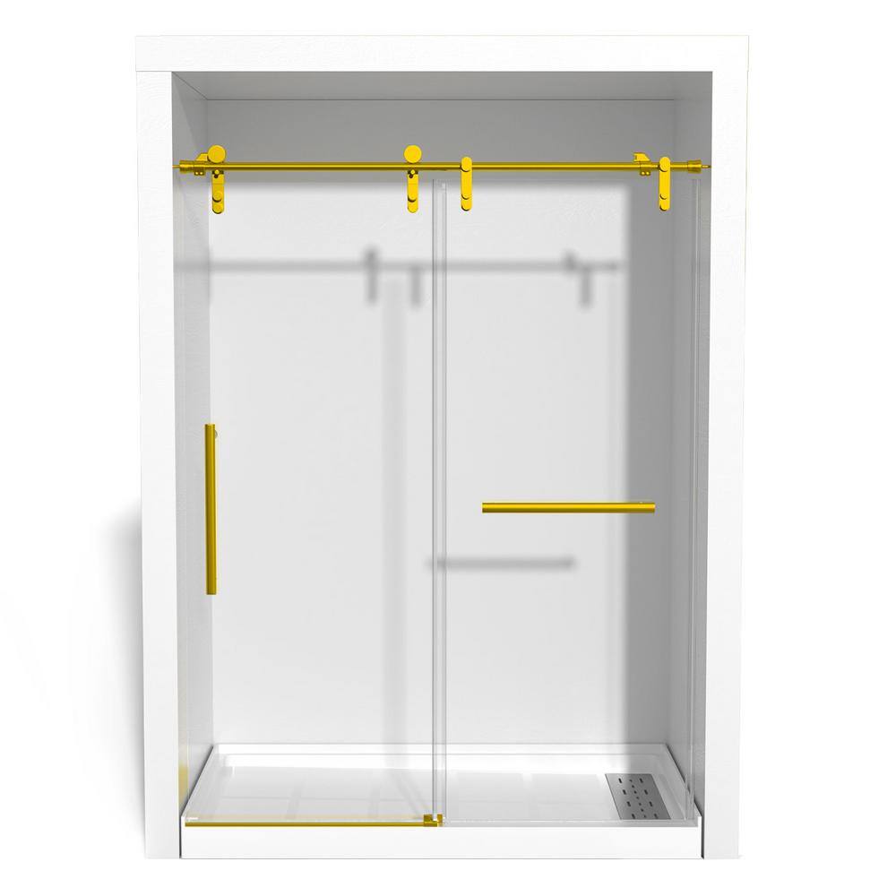 Gold Frameless Sliding Shower Door with Clear Glass and Stainless Steel Handle
