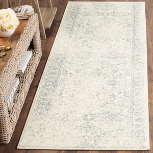 Adirondack Ivory/Slate 3 ft. x 12 ft. Border Distressed Runner Rug