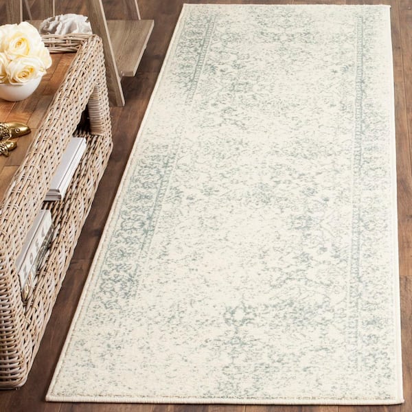 Adirondack Ivory/Slate 3 ft. x 18 ft. Border Distressed Runner Rug