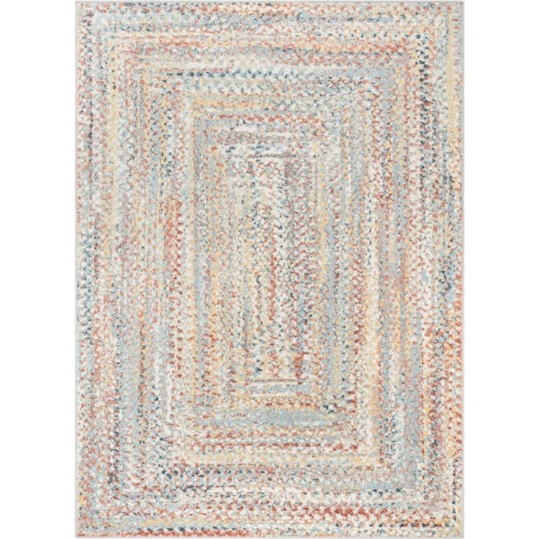Well Woven Rodeo Chindi Modern Solid and Striped Light Blue Green 3 ft. 11 in. x 5 ft. 3 in. Area Rug