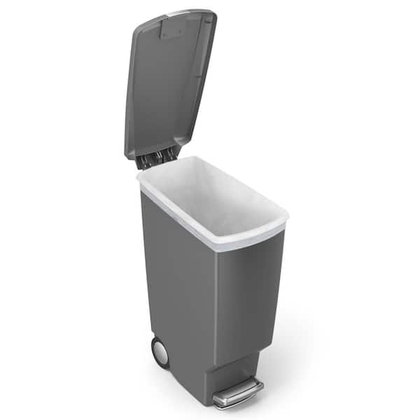 40 Liter Slim Step Trash Can with Soft-Close Locking Lid, Grey Plastic