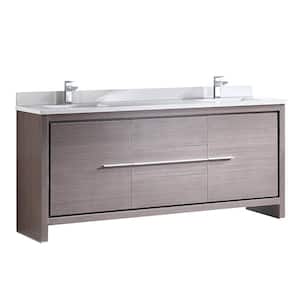 Allier 72 in. Double Vanity in Gray Oak with Glass Stone Vanity Top in White with White Basin