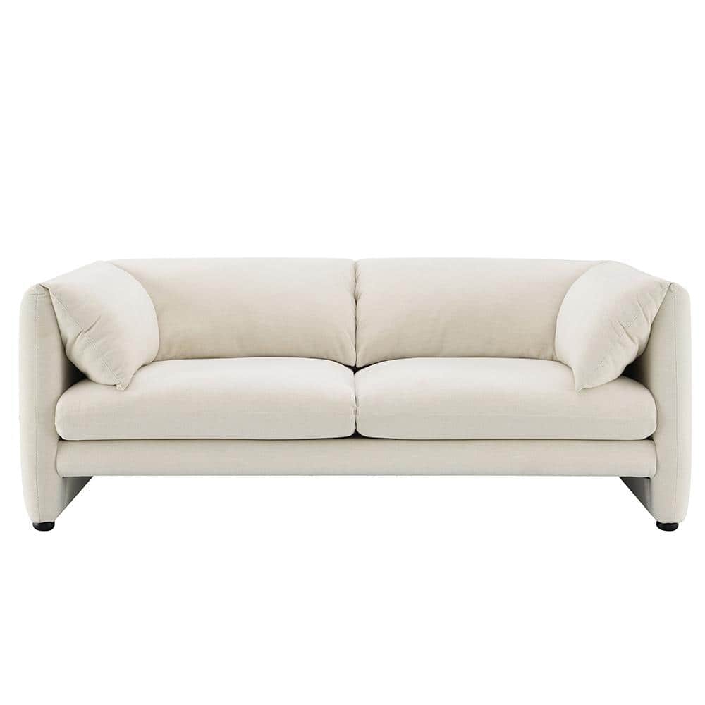 Beige Linen Tufted 2-Seat Loveseat with Wood Frame