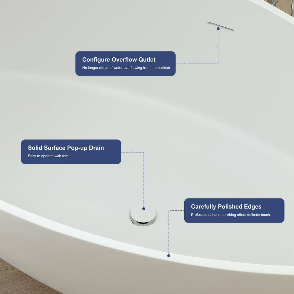 SJ STAR&JANE 5-63-B 63'' x 38'' Freestanding Soaking Solid Surface Bathtub