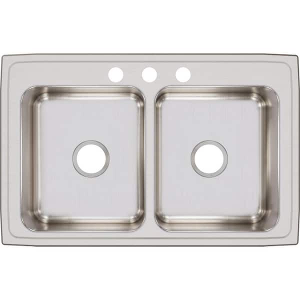 Elkay Lustertone Drop-In Stainless Steel 33 in. 3-Hole Double Bowl Kitchen Sink with 8 in. Bowls