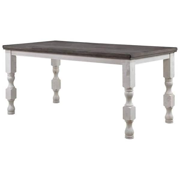 Benjara 36.5 in. White and Gray Rectangle Wood Bar Table with Turned Legs