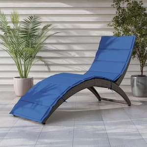 Norris Fabric Metal Outdoor Chaise Lounge with Blue Cushions