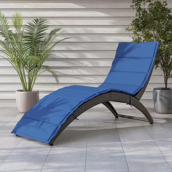 MUSE & LOUNGE Norris Fabric Metal Outdoor Chaise Lounge with Blue Cushions