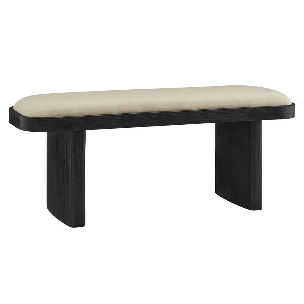 Iver Black Flax 43 in. Solid Wood Upholstered Bedroom Bench