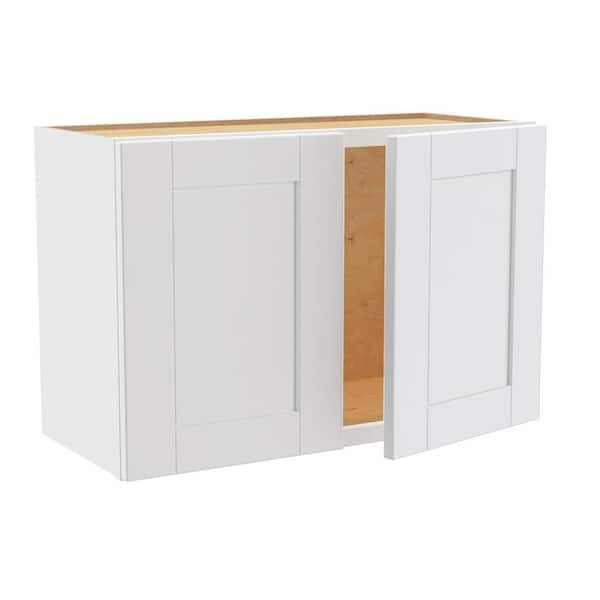 Home Decorators Collection Washington Vesper White Plywood Shaker Assembled Wall Kitchen Cabinet Soft Close 27 in. W 12 D in. 18 in. H
